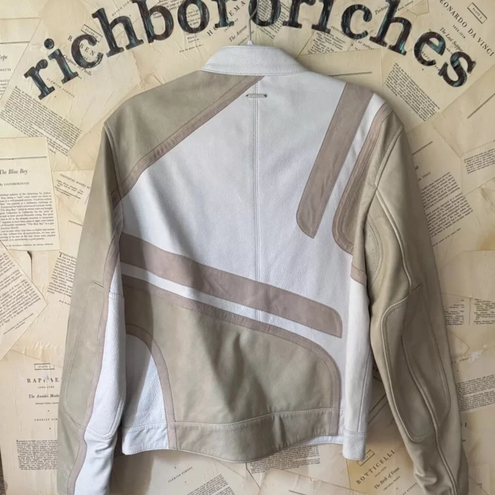 Free People Deadwood Hiro Jacket Recycled Leather Zip Cuffs Biege - Picture 8 of 8